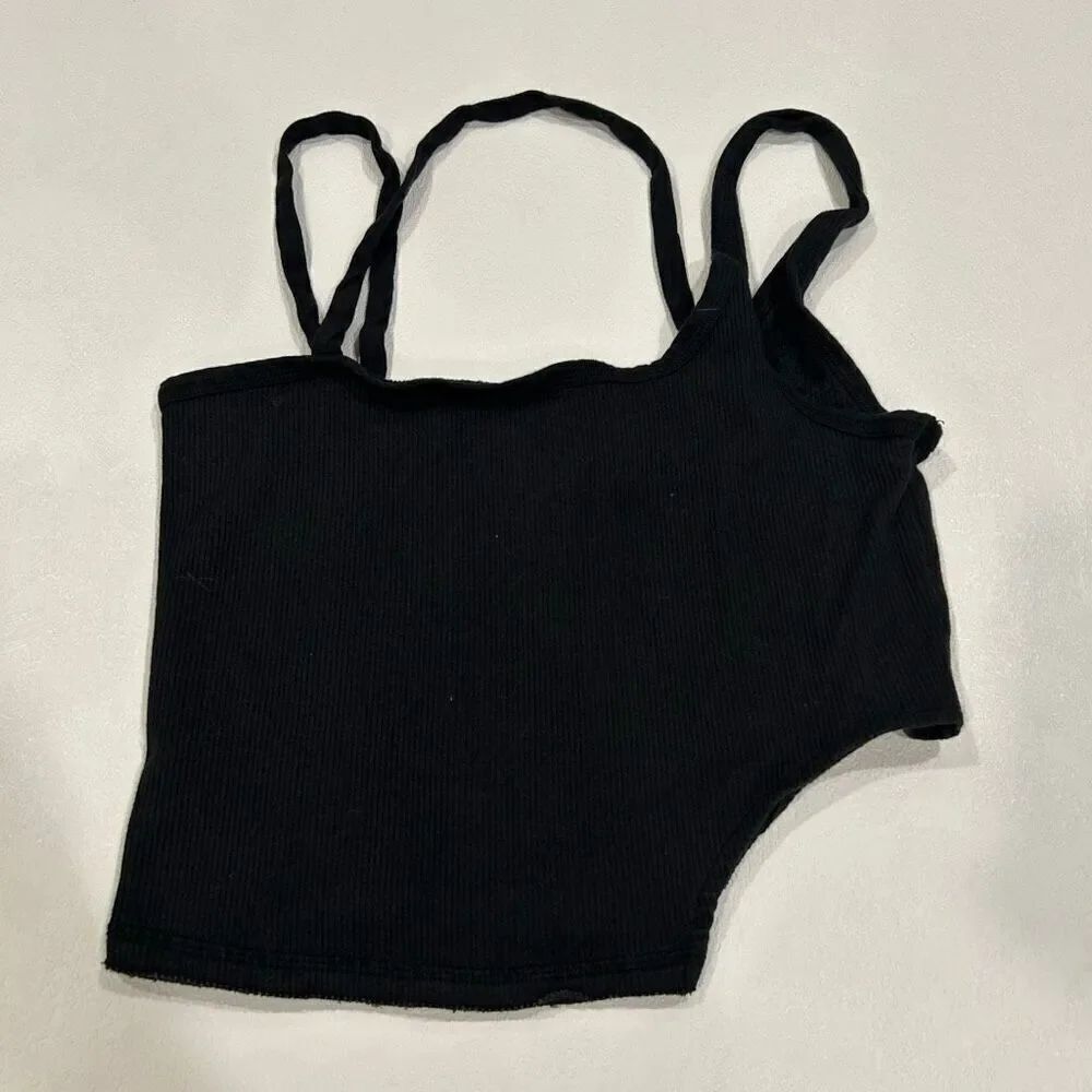 FP Movement Black Ribbed Double Strap Crop Cami Tank Top Small